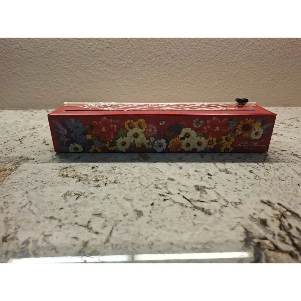 Pioneer Woman Chic Wrap Dispenser Plastic Wrap Reusable Open Box